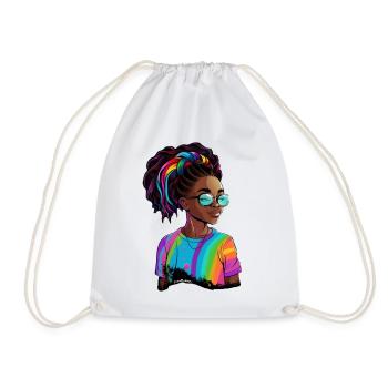 Colorful Dreadlocks and Rainbow T-Shirt - Drawstring Bag - white - Front