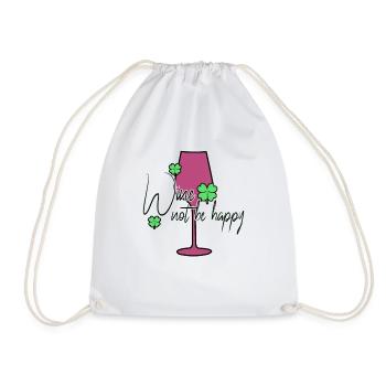 Wine Happiness Saying - Drawstring Bag - white - Front