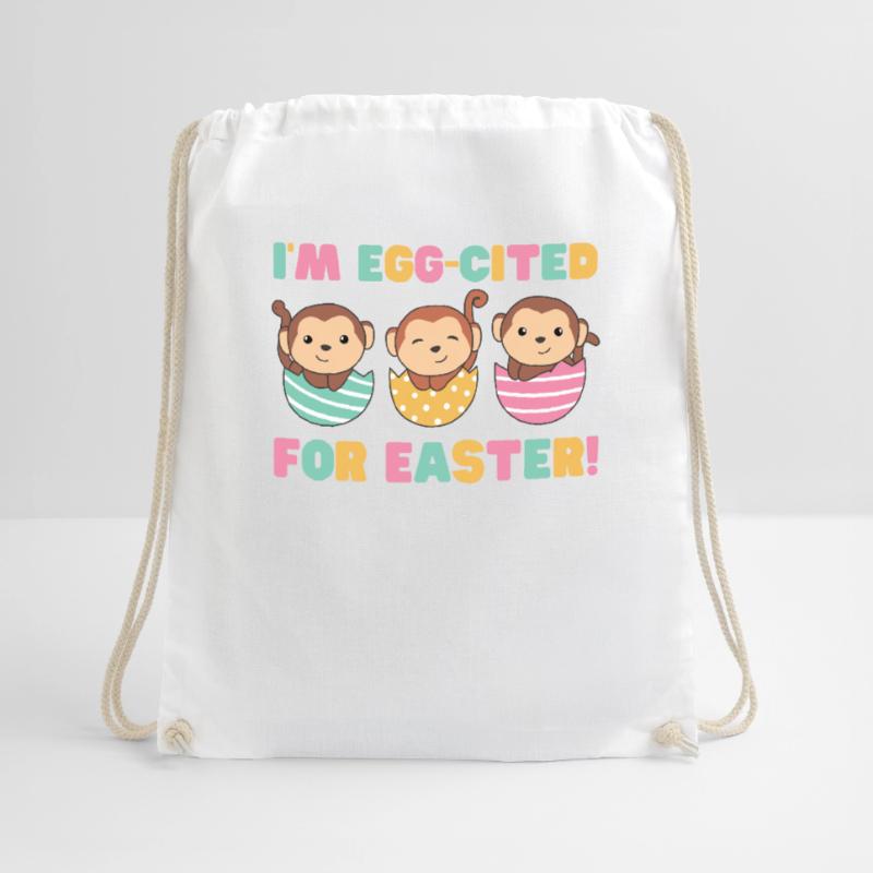 cute monkeys at Easter with Easter eggs monkey Drawstring Bag