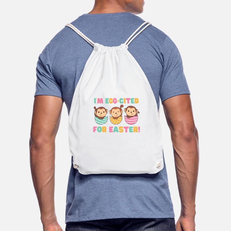 cute monkeys at Easter with Easter eggs monkey Drawstring Bag