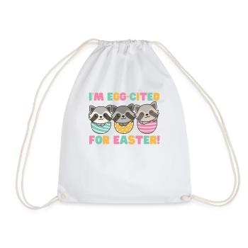 cute raccoons for Easter with Easter eggs raccoon - Drawstring Bag - white - Front