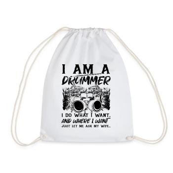 Funny Drum Player Drummer Musician - Drawstring Bag - white - Front