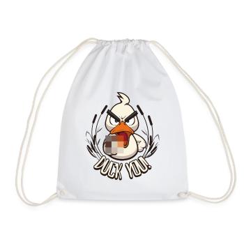 Duck You! Funny duck with middle finger saying - Drawstring Bag - white - Front