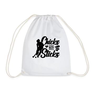 Chicks With Sticks Hockey Goalie Hockey Player - Drawstring Bag - white - Front