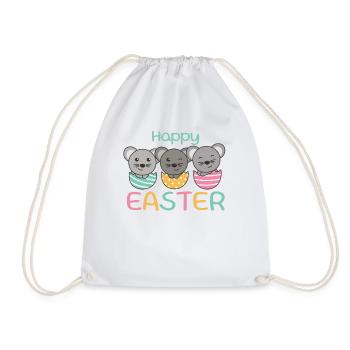 cute mice at Easter with Easter eggs mouse - Drawstring Bag - white - Front