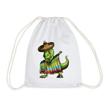 T-Rex Dino Ponscho Sombrero Mexico Dabbing Outfit - Drawstring Bag - white - Front