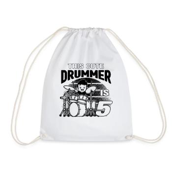 This Cute Drummer Is 5 Years Old - Birthday Drumme - Drawstring Bag - white - Front