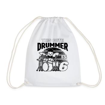 This Cute Drummer Is 6 Years Old - Birthday Drumme - Drawstring Bag - white - Front