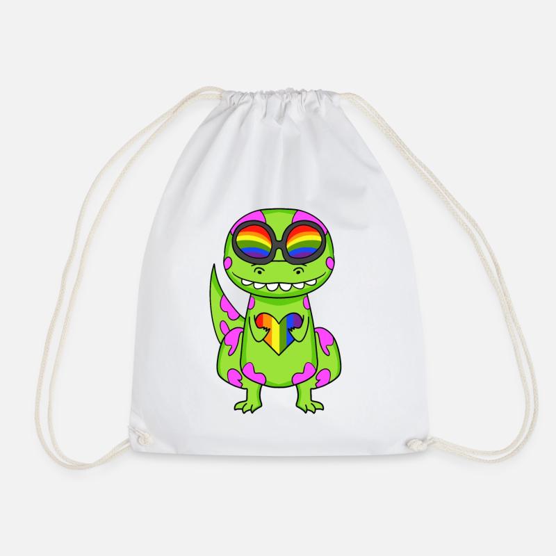 Dino Regenbogen Herz Dinosaurier Mädchen - Turnbeutel - Weiß