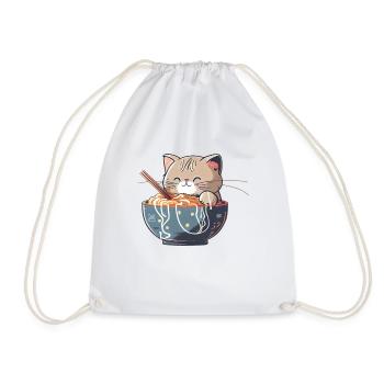 But first ramen cute cat eats ramen - Drawstring Bag - white - Front