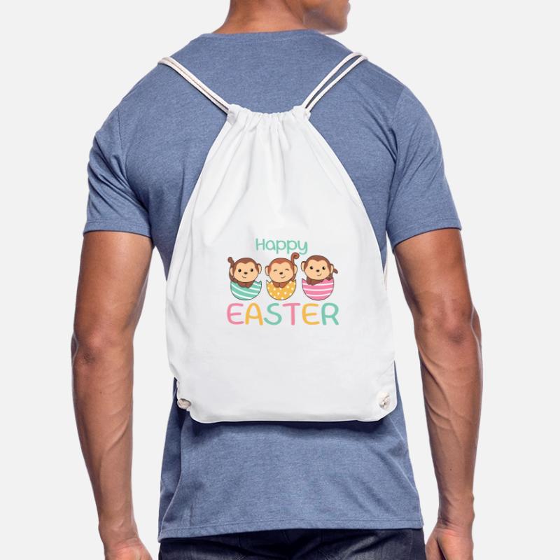 cute monkeys at Easter with Easter eggs monkey Drawstring Bag