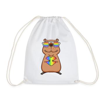 Rainbow - Capybara with glasses and heart - Drawstring Bag - white - Front