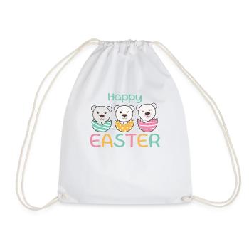 cute polar bears at Easter with Easter eggs polar bear - Drawstring Bag - white - Front