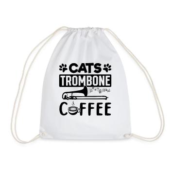 Cat Trombone Coffee Trombonist And Cat Lover Tromb - Drawstring Bag - white - Front