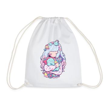 Kawaii Anime Schlafshirt für Manga-Fans und Otakus - Turnbeutel - Weiß - Vorne