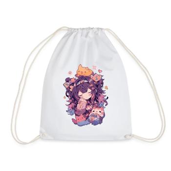 Cute Kawaii Girl Design Perfect for Anime Fans - Drawstring Bag - white - Front