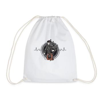 Bagpiper Scottish bagpipe heartbeat - Drawstring Bag - white - Front