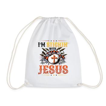I stay with Jesus, Christian drummer - Drawstring Bag - white - Front