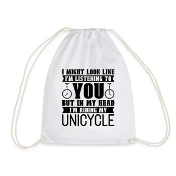I Might Look Like I'm Listening Cycling Unicyclist - Drawstring Bag - white - Front