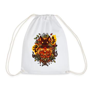 Cat from creepy Halloween pumpkin with ghosts - Drawstring Bag - white - Front