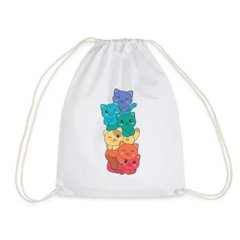 Rainbow Flag Pride LGBTQ Cute Cat Stack - Drawstring Bag - white - Front
