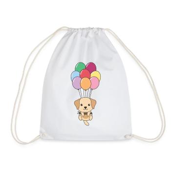 Labrador flies upwards with colorful balloons - Drawstring Bag - white - Front