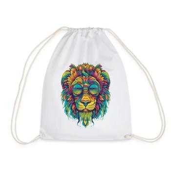 Colorful Lion LSD Psychedelic Design High - Drawstring Bag - white - Front