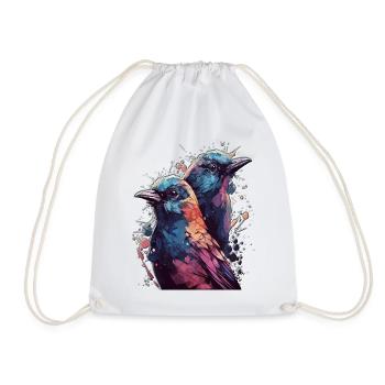 High Gloss Design Bird Birds Bird Colorful Couple - Drawstring Bag - white - Front