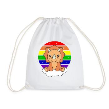 Triceratops colorful rainbow for kids Dino - Drawstring Bag - white - Front
