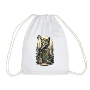 Egypt Cat Smoke with hookah Amazing Design - Drawstring Bag - white - Front