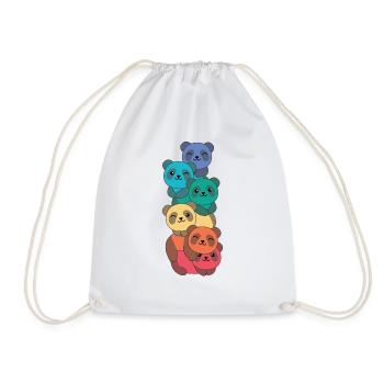 Rainbow Flag Pride LGBTQ Cute Panda Stack - Drawstring Bag - white - Front