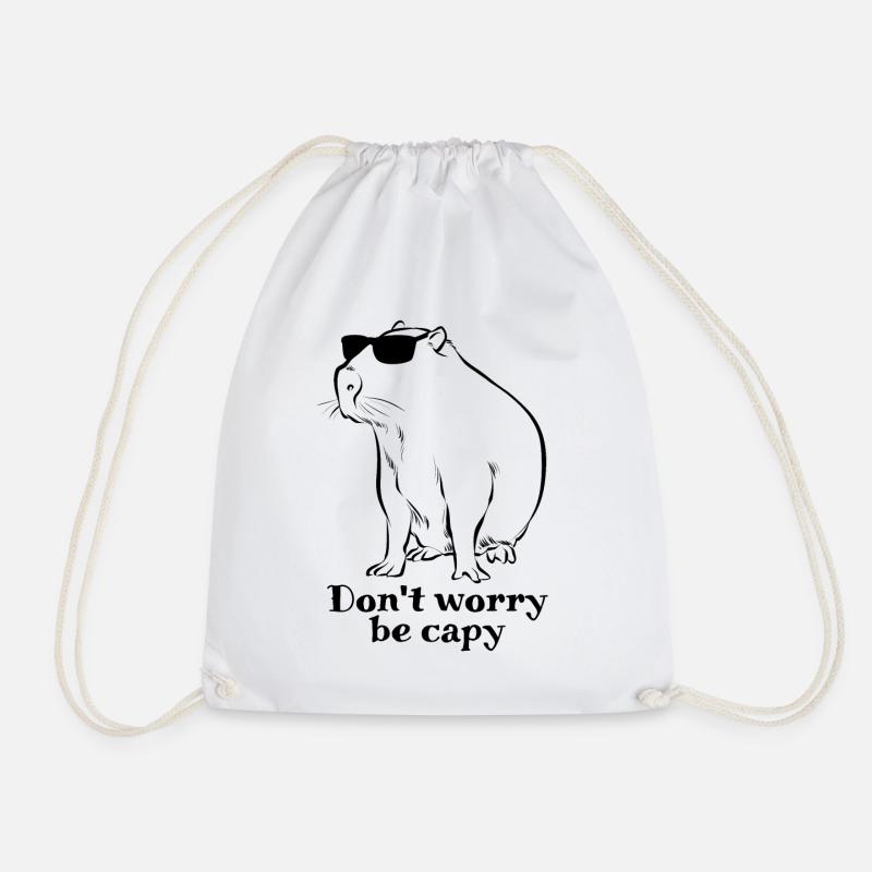 Don't worry be capy - Capybara drawing - sketch - Drawstring Bag - white