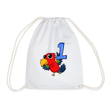 1 year old - Enrollment - Parrot motif - Drawstring Bag - white - Front