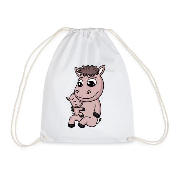 Famille Cheval - Cheval avec bébé - Sac de sport léger - blanc - Devant