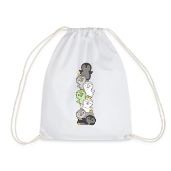 Agender Flag Pride LGBTQ Cute Penguin Stack - Drawstring Bag - white - Front