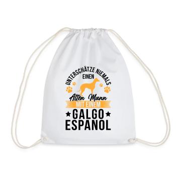 Alter Mann mit Galgo Espanol Spanischer Windhund - Turnbeutel - Weiß - Vorne