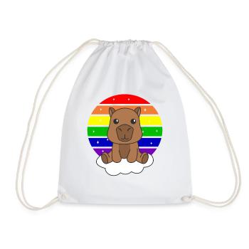 Capybara colorful rainbow for kids cute animal - Drawstring Bag - white - Front