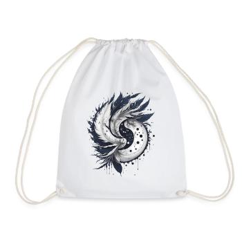 Harmony of Feathers: Elegant Yin and Yang - Drawstring Bag - white - Front