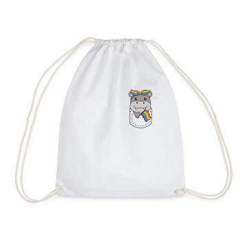 Rainbow Hippo Flag Pride LGBTQ Cute Hippos - Drawstring Bag - white - Front