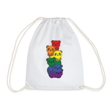 Rainbow Flag Pride LGBTQ Cute Panda Stack - Drawstring Bag - white - Front