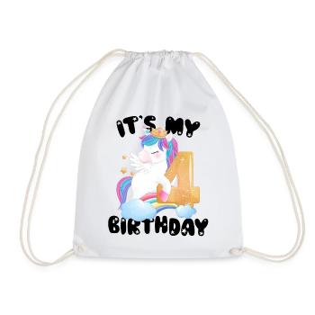 My Birthday Girl, Unicorn Birthday 4 - Drawstring Bag - white - Front