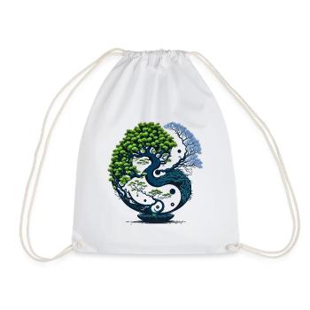 Harmony Unveiled - Yin and Yang Bonsai - Drawstring Bag - white - Front