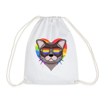 Regenbogen - Katze Burma-Katze mit Brille und Herz - Turnbeutel - Weiß - Vorne