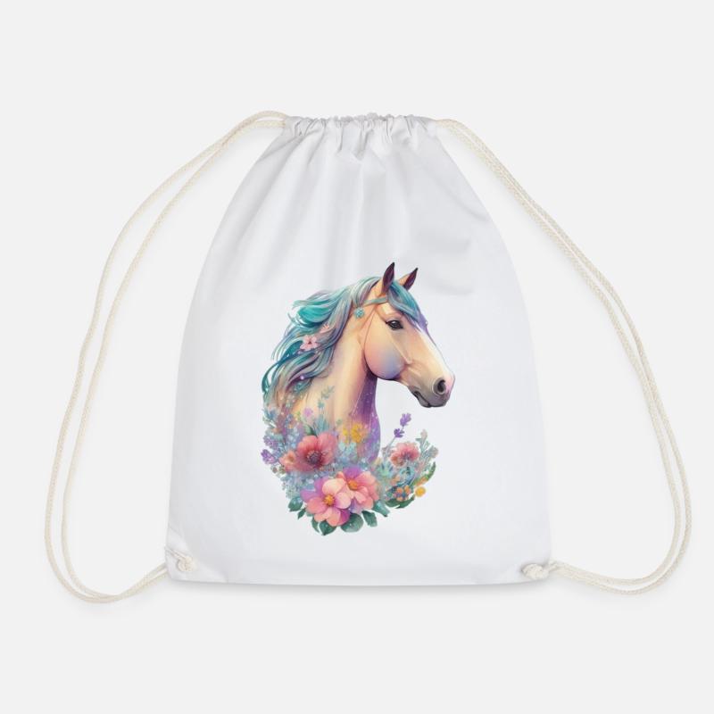 Das Pferd Mädchen Kinder Pferde Blumen Design - Turnbeutel - Weiß