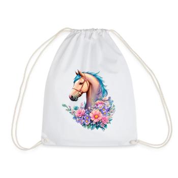 Schöne Blumen Pferde Kunstwerk Pony in Pastell - Turnbeutel - Weiß - Vorne