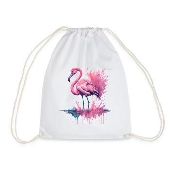 Vibrant Watercolor Flamingo Standing in a water - Drawstring Bag - white - Front