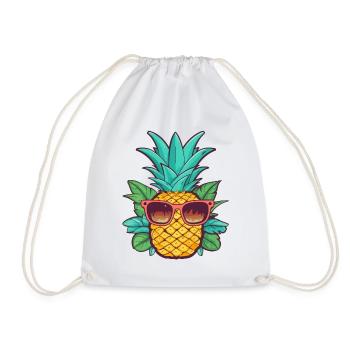 Cartoon Pineapple Summer with Sunglasses Good Vibes - Drawstring Bag - white - Front