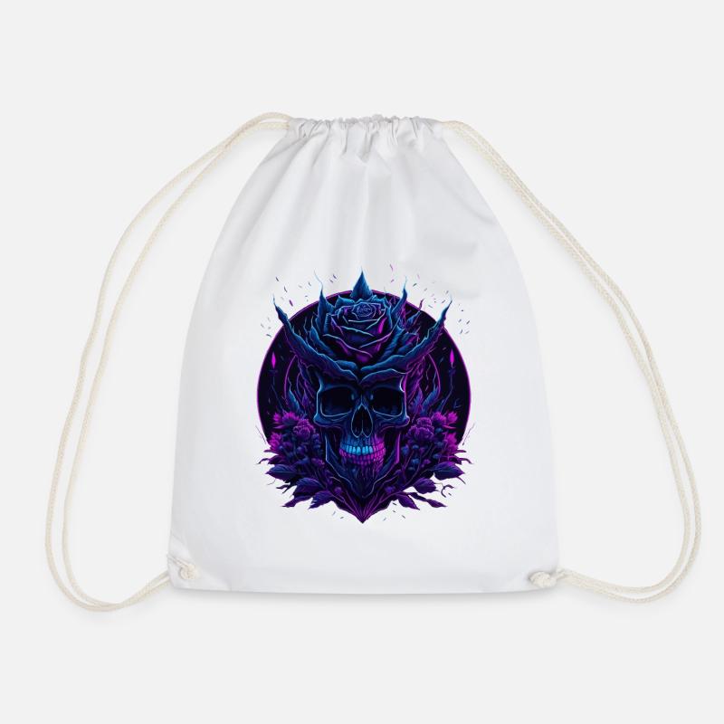 Rose Skull Neon vaporwave Skull - Drawstring Bag - white