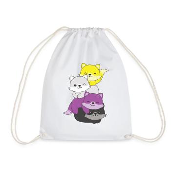 Nonbinary Flag Pride LGBTQ Cute Fox Stack - Drawstring Bag - white - Front