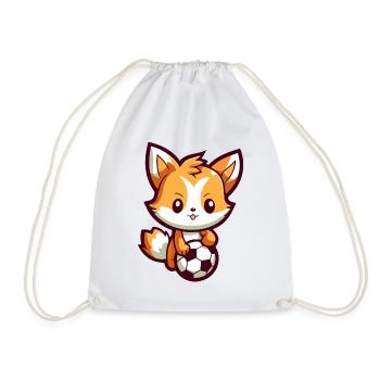 Cute cartoon fox playing soccer for kids - Drawstring Bag - white - Front
